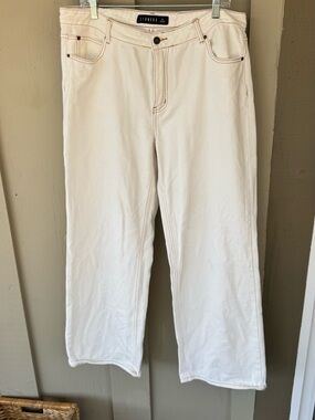 Lioness Cream Wide-Leg Jeans with Contrast Stitching